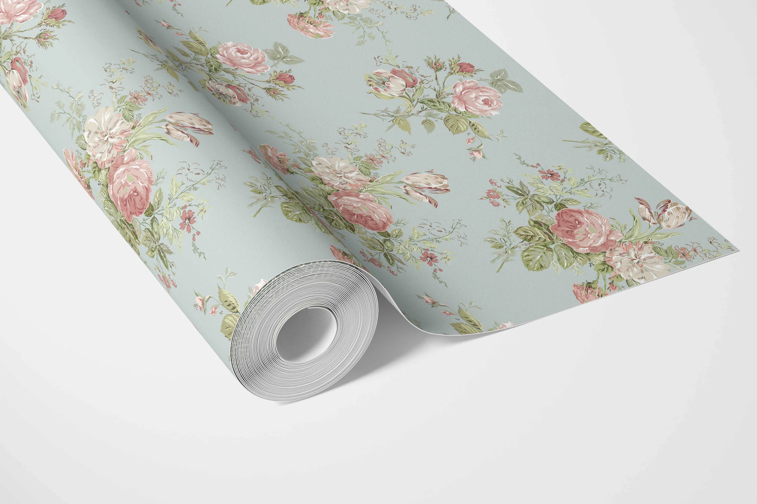 Patterned Floral Block Print Bathroom Wallpaper (Blue/ Pink/ Green)