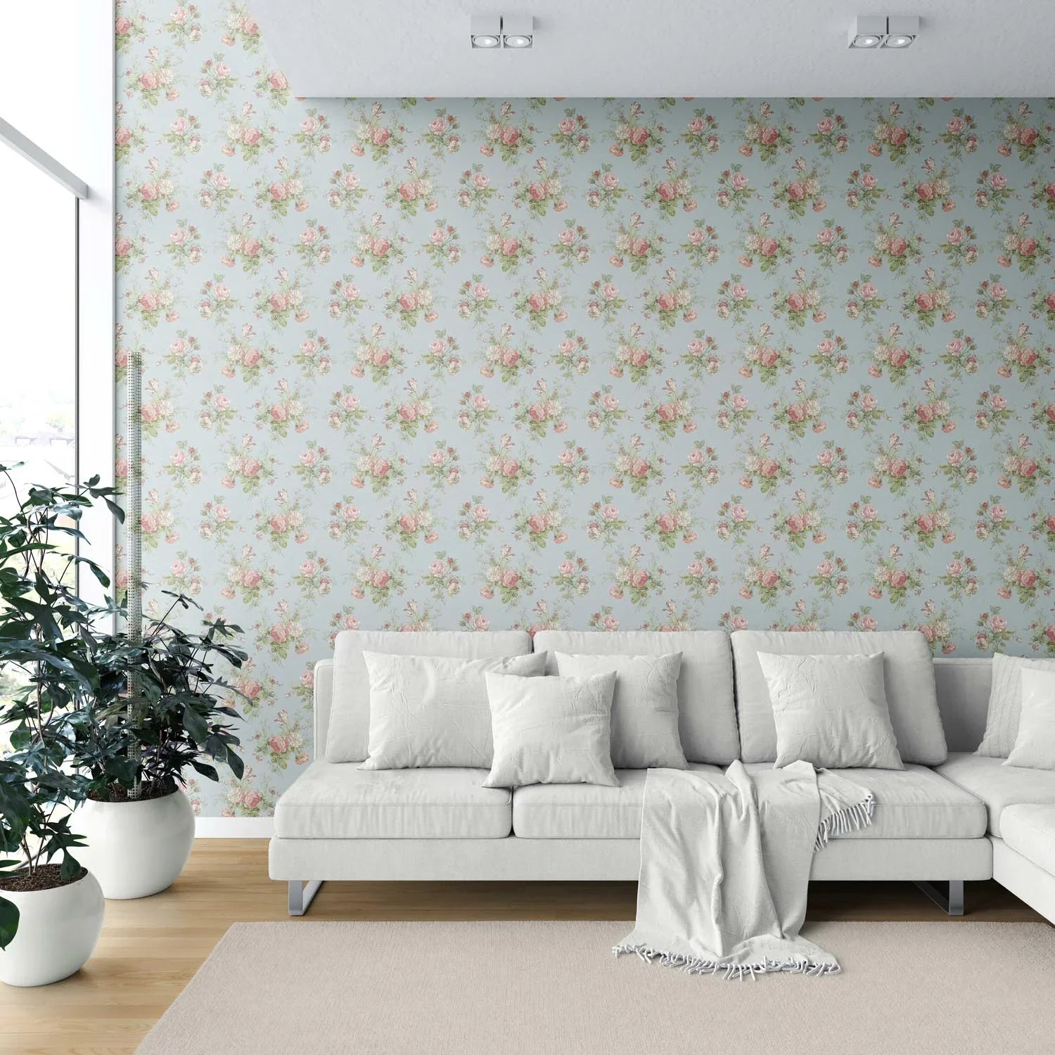 Patterned Floral Block Print Shower Toilet Wallpaper (Blue/ Pink/ Green)