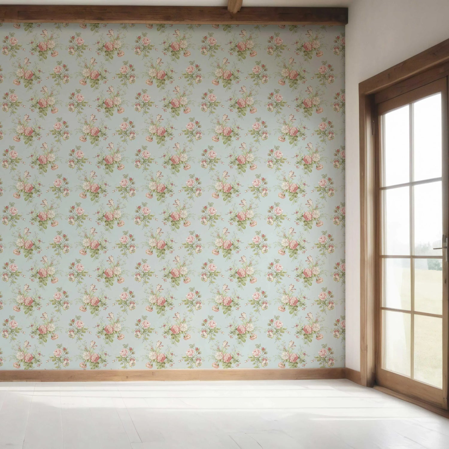 Patterned Floral Block Print Bedroom Wallpaper (Blue/ Pink/ Green)
