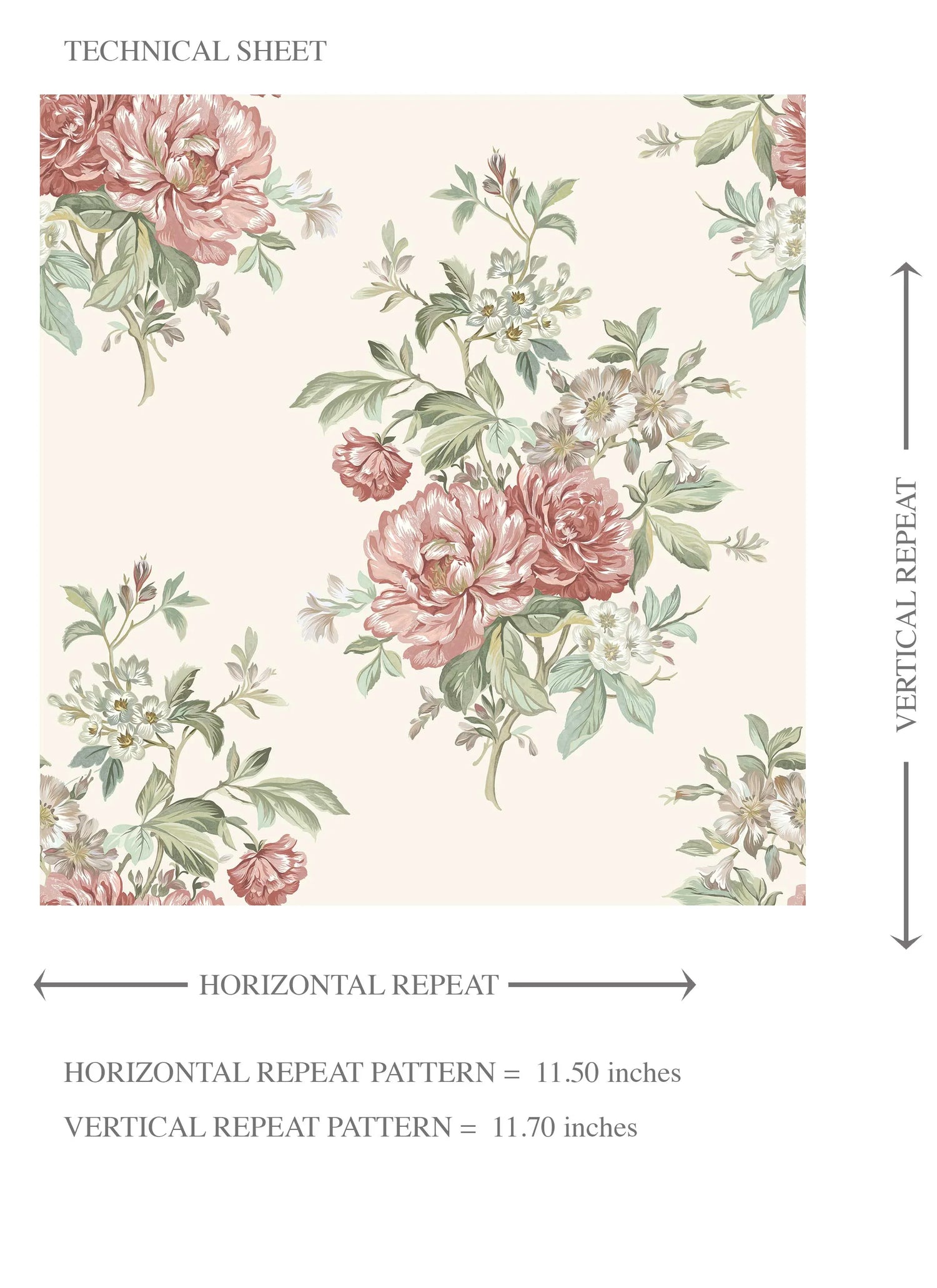 Floral Block Print Kids Room Wallpaper (Cream/ Red/ Leaf Green)