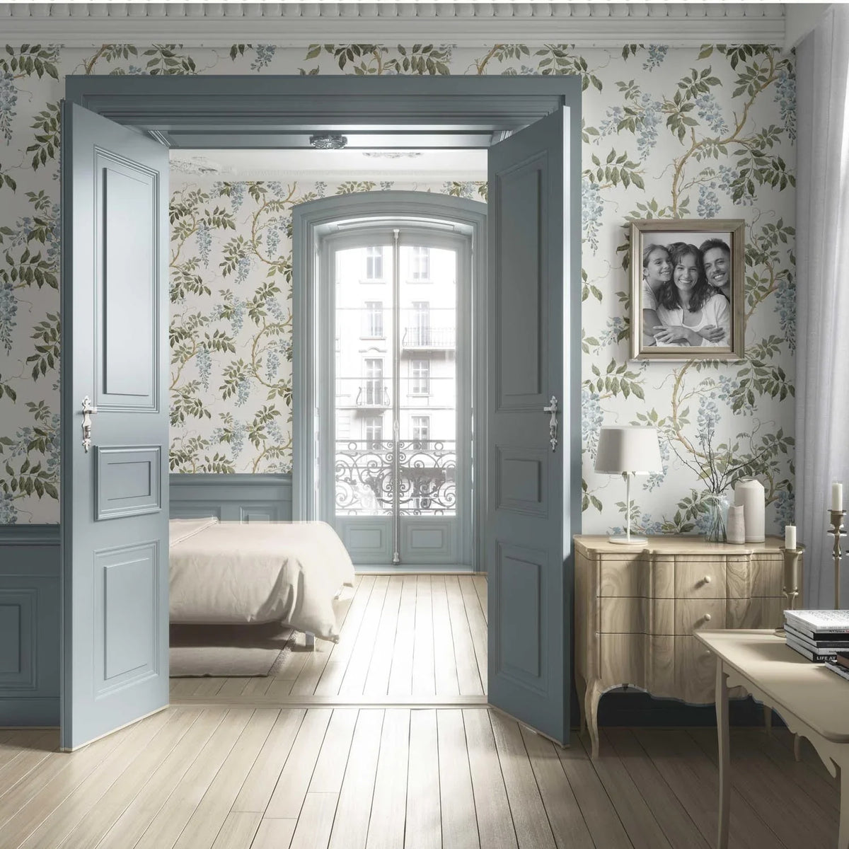 Floral Vine/ Botanical Patterned Living Room Wallpaper (Cream/ Duck Egg Blue/ Green)
