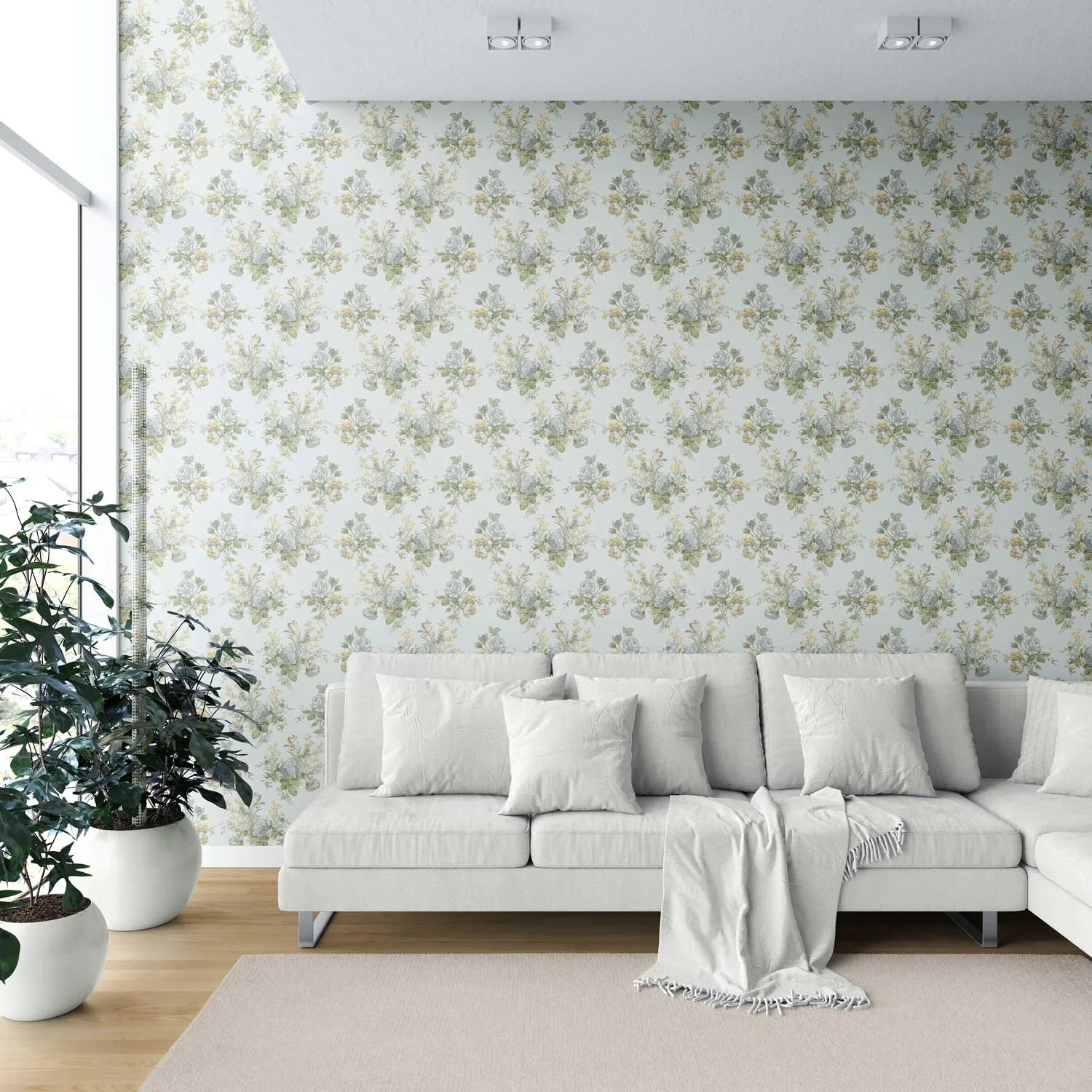 Patterned Floral Block Print Shower Toilet Wallpaper (Blue/ Green/ Yellow)