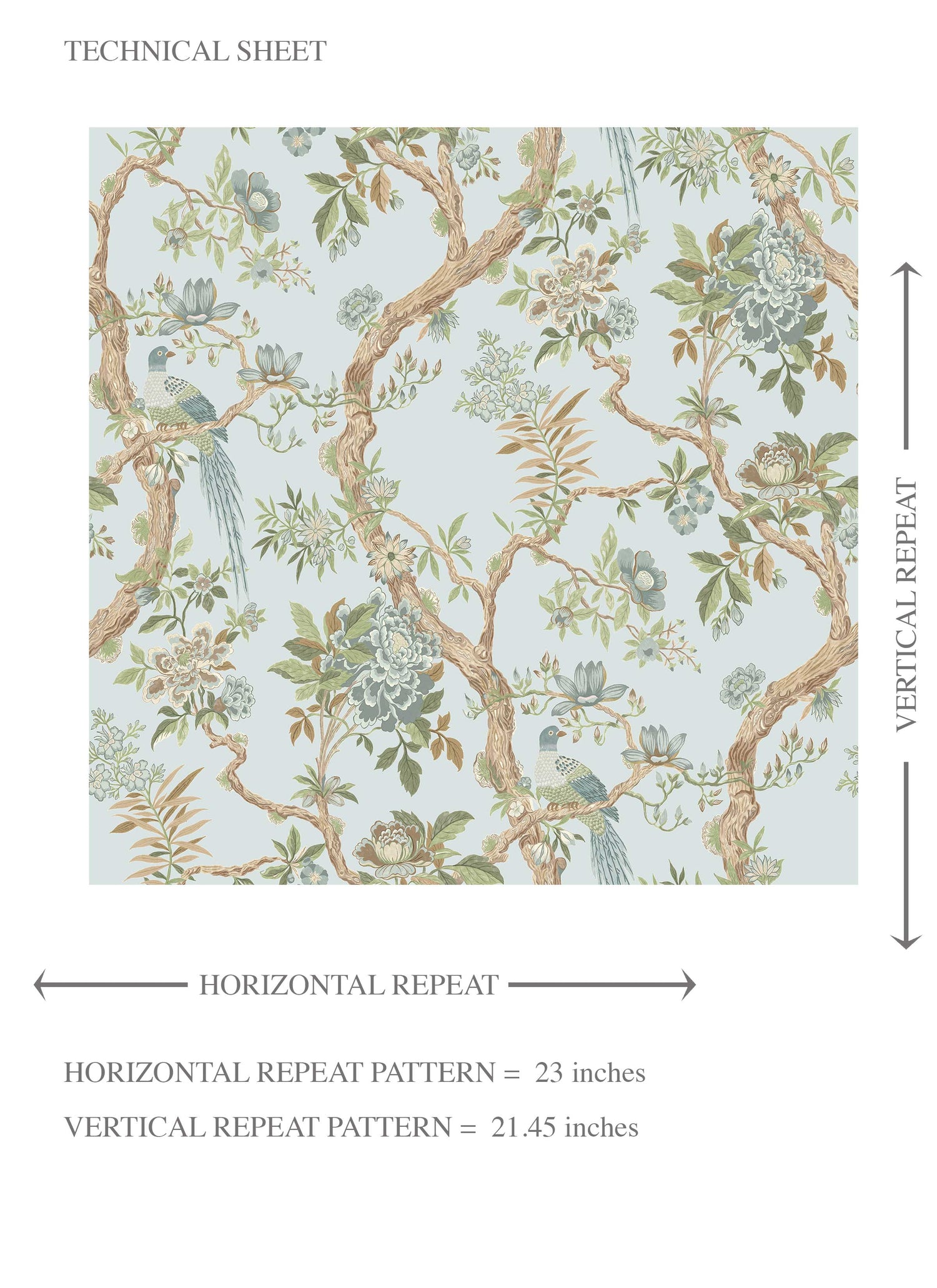 Floral/ Bird Print Chinoiserie Kids Room Wallpaper (Duck Egg Blue/ Green/ Brown)