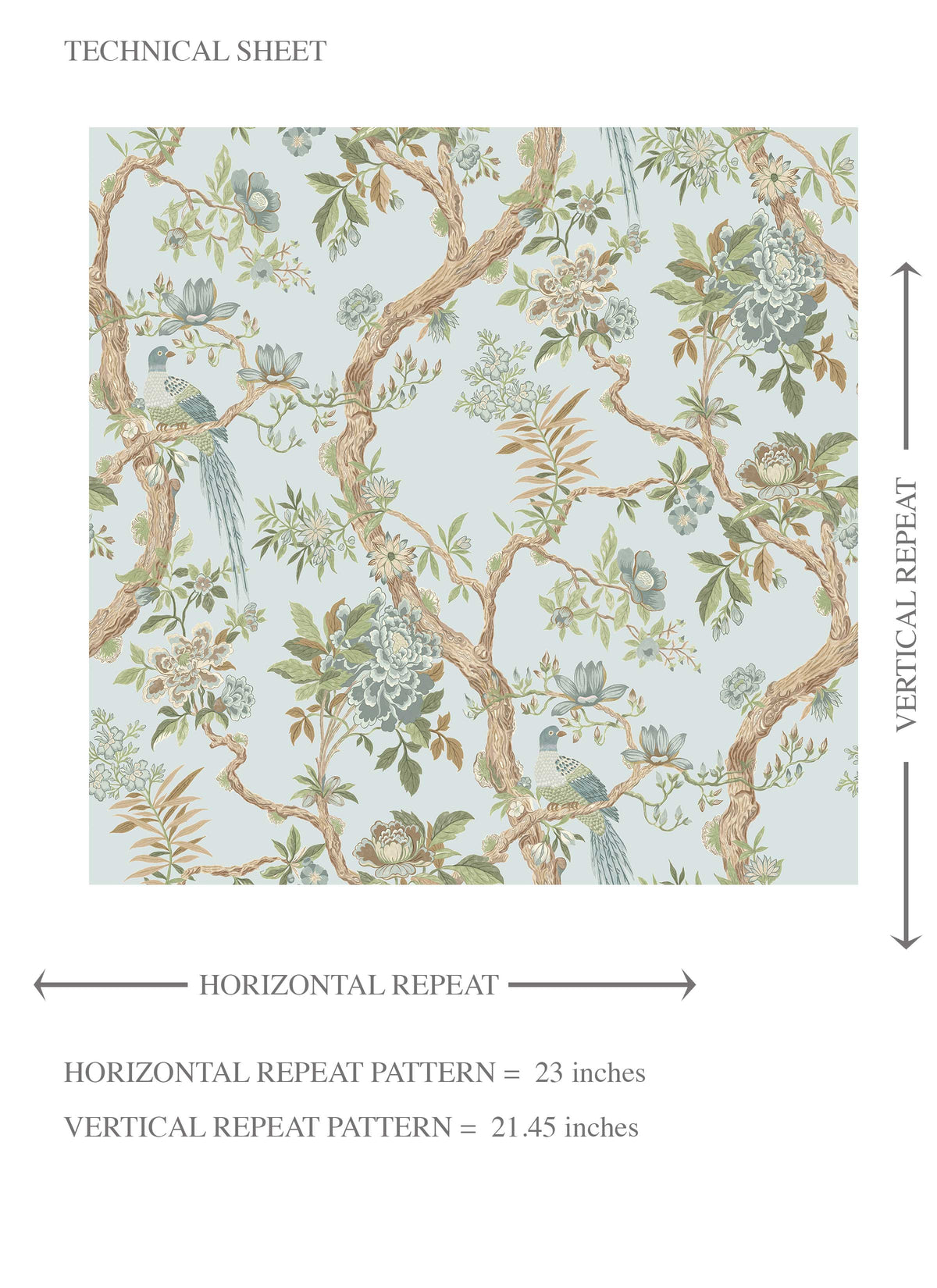 Floral/ Bird Print Chinoiserie Kids Room Wallpaper (Duck Egg Blue/ Green/ Brown)