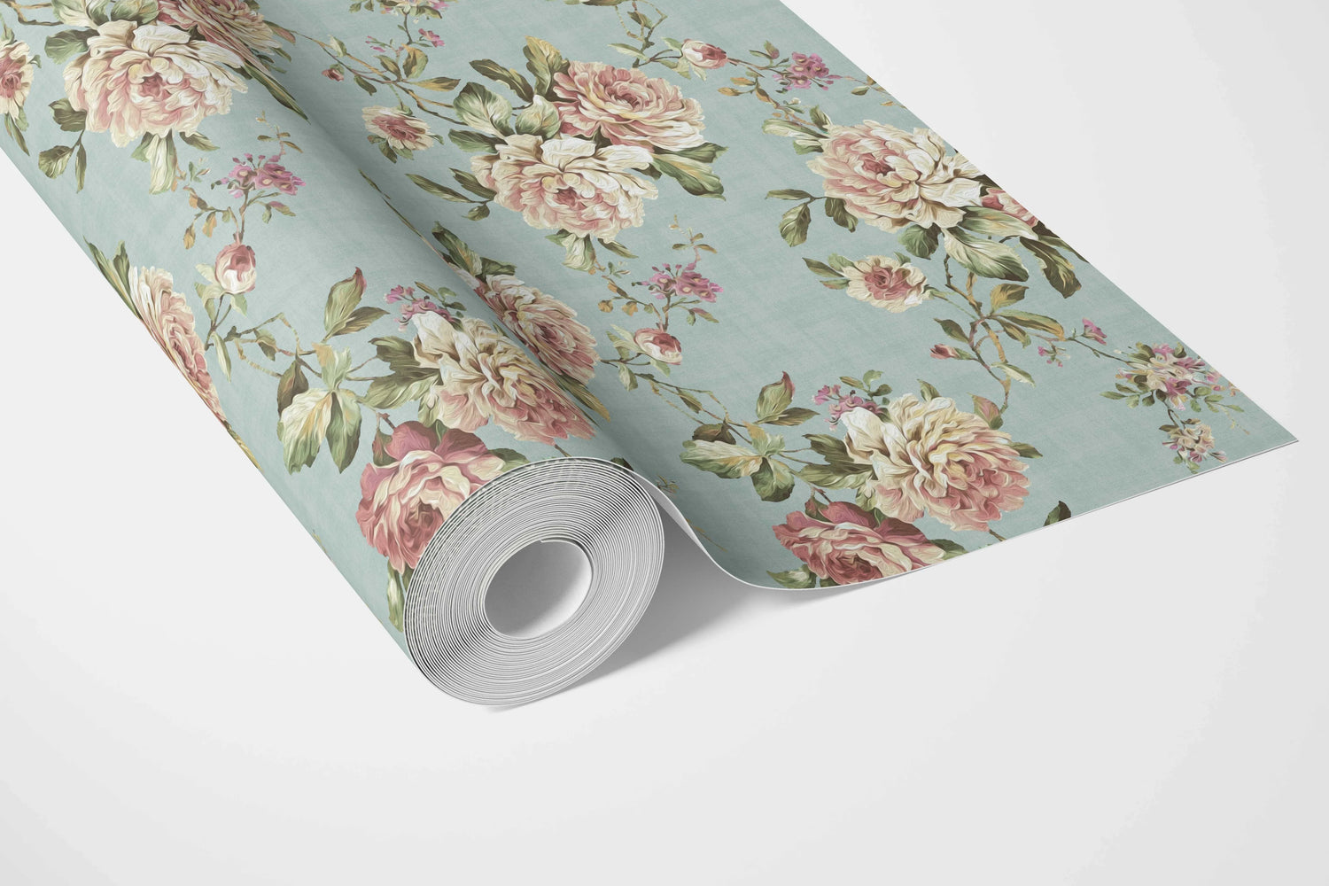 English Floral Patterned Bathroom Wallpaper (Blue/ Pink/ Green)