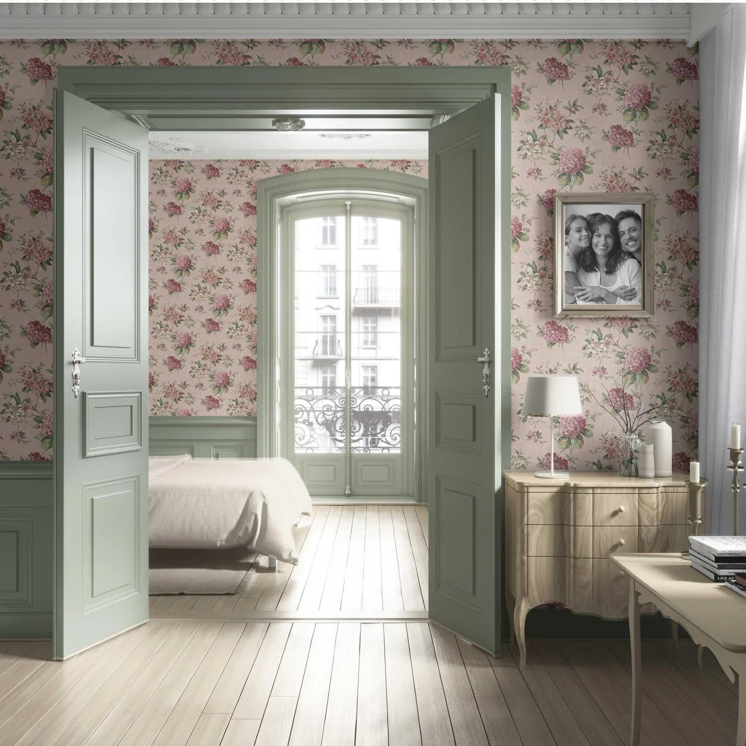 Modern Floral Block Print Living Room Wallpaper (Pink/ Green)