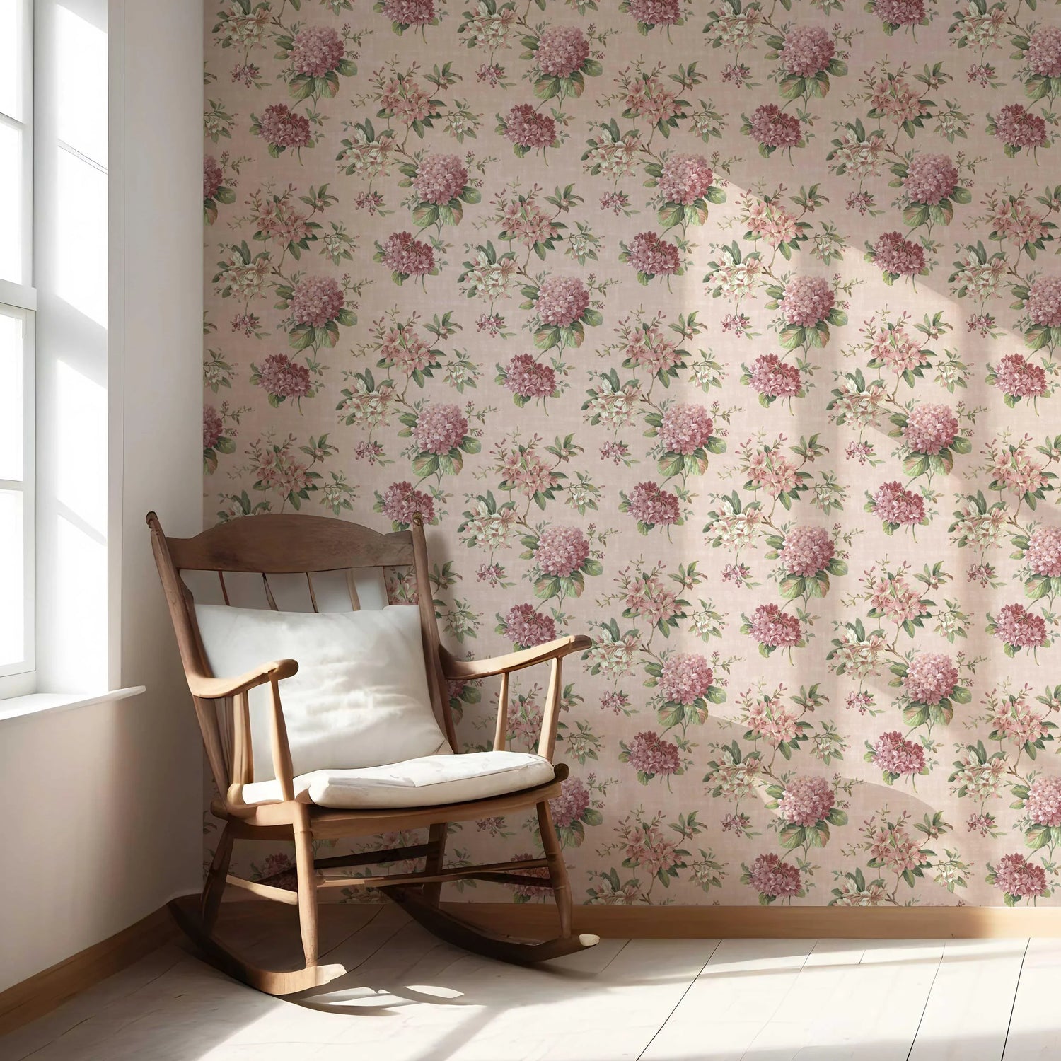 Modern Floral Block Print Nursery Wallpaper (Pink/ Green)
