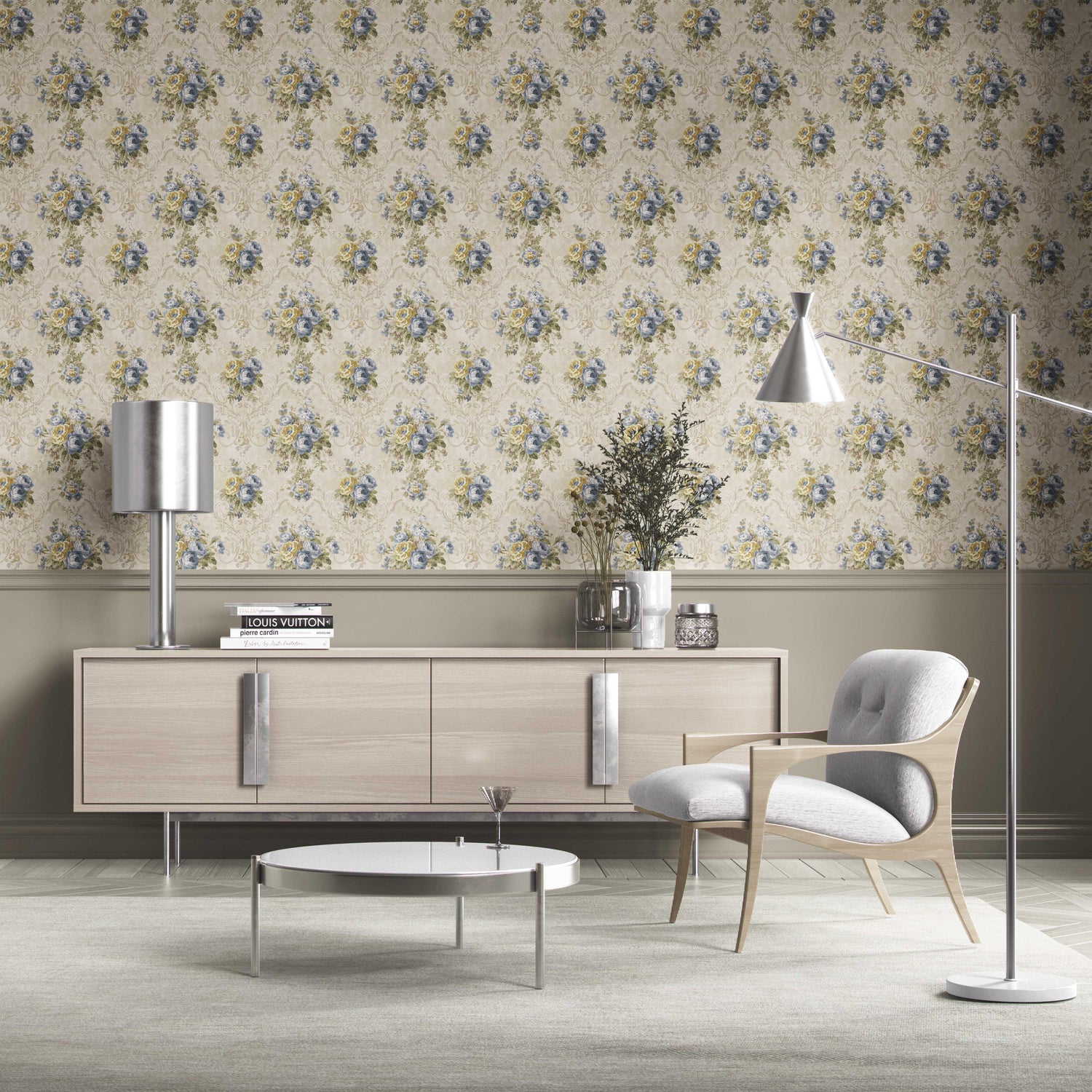Floral Damask Patterned Kitchen Wallpaper (Beige/ Blue/ Yellow/ Green/ Taupe)