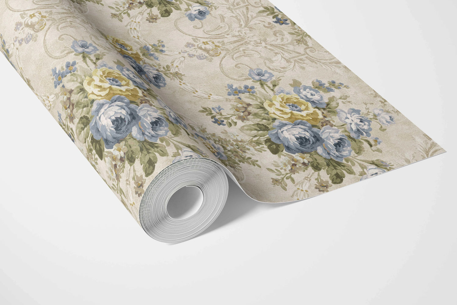 Floral Damask Patterned Bathroom Wallpaper (Beige/ Blue/ Yellow/ Green/ Taupe)
