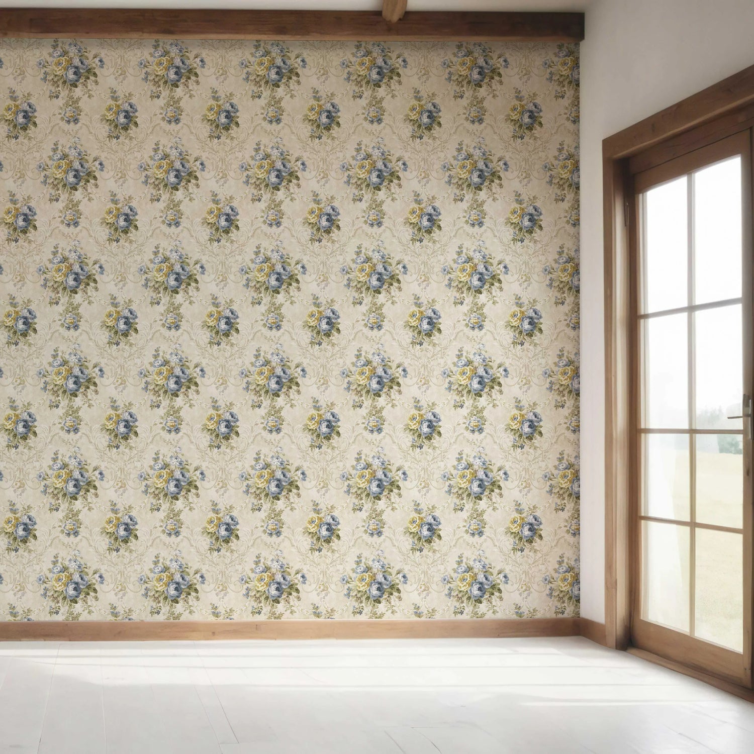 Floral Damask Patterned Bedroom Wallpaper (Beige/ Blue/ Yellow/ Green/ Taupe)