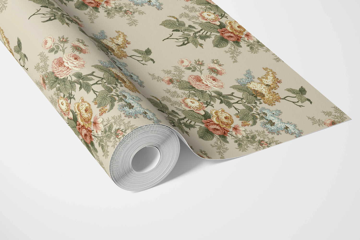 English Floral Print Bathroom Wallpaper (Beige/ Green/ Orange/ Yellow)