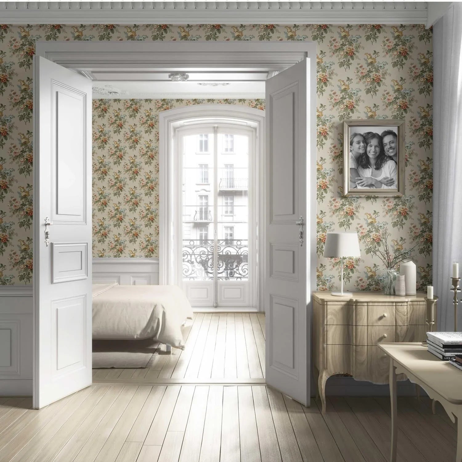 English Floral Print Living Room Wallpaper (Beige/ Green/ Orange/ Yellow)