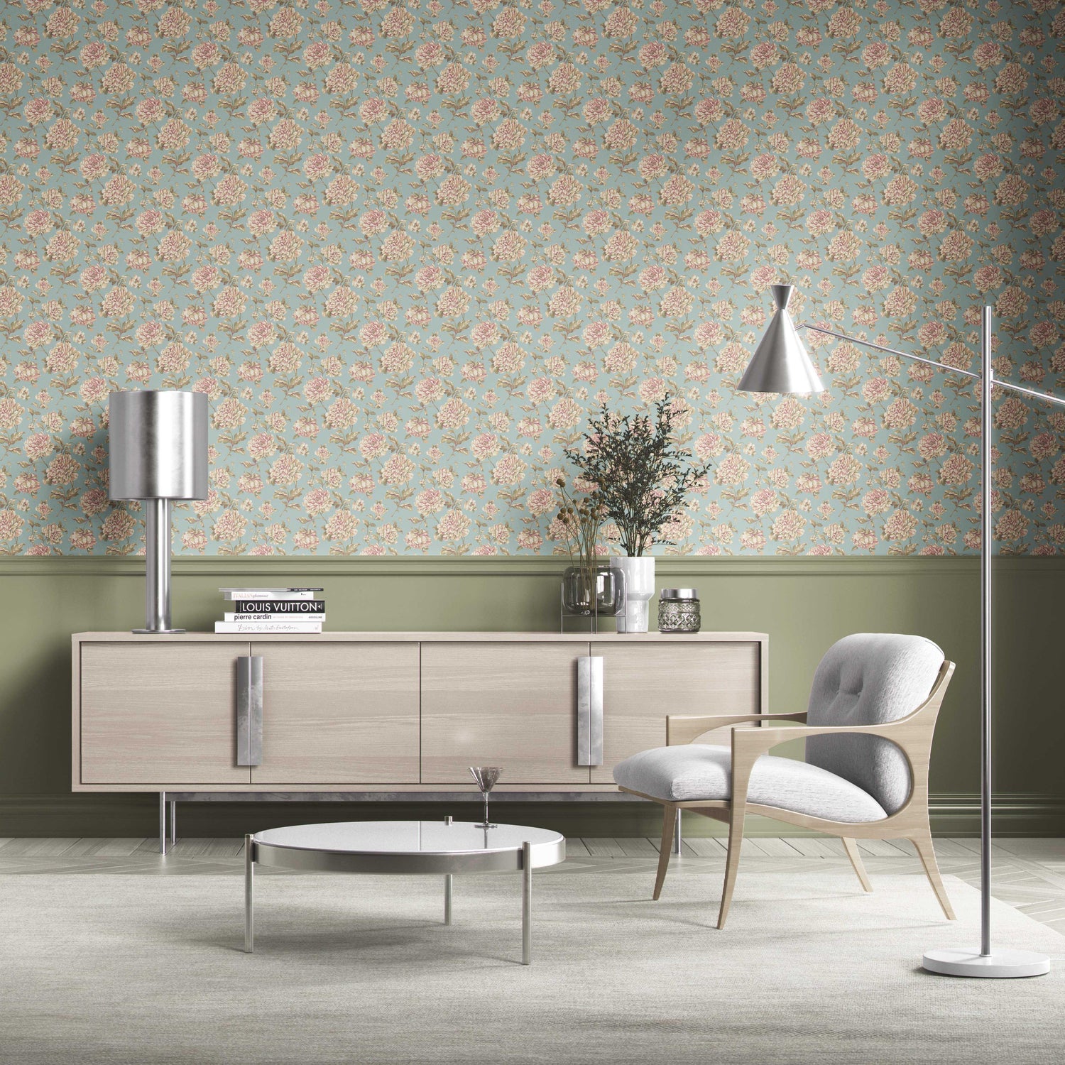 Chinoiserie/ English Floral Kitchen Wallpaper (Blue/ Cream/ Beige/ Pink/ Green)