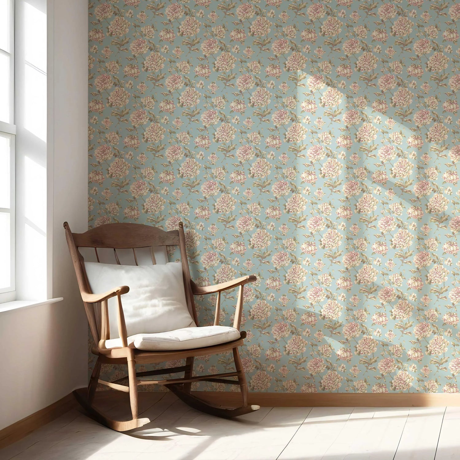 Chinoiserie/ English Floral Nursery Wallpaper (Blue/ Cream/ Beige/ Pink/ Green)