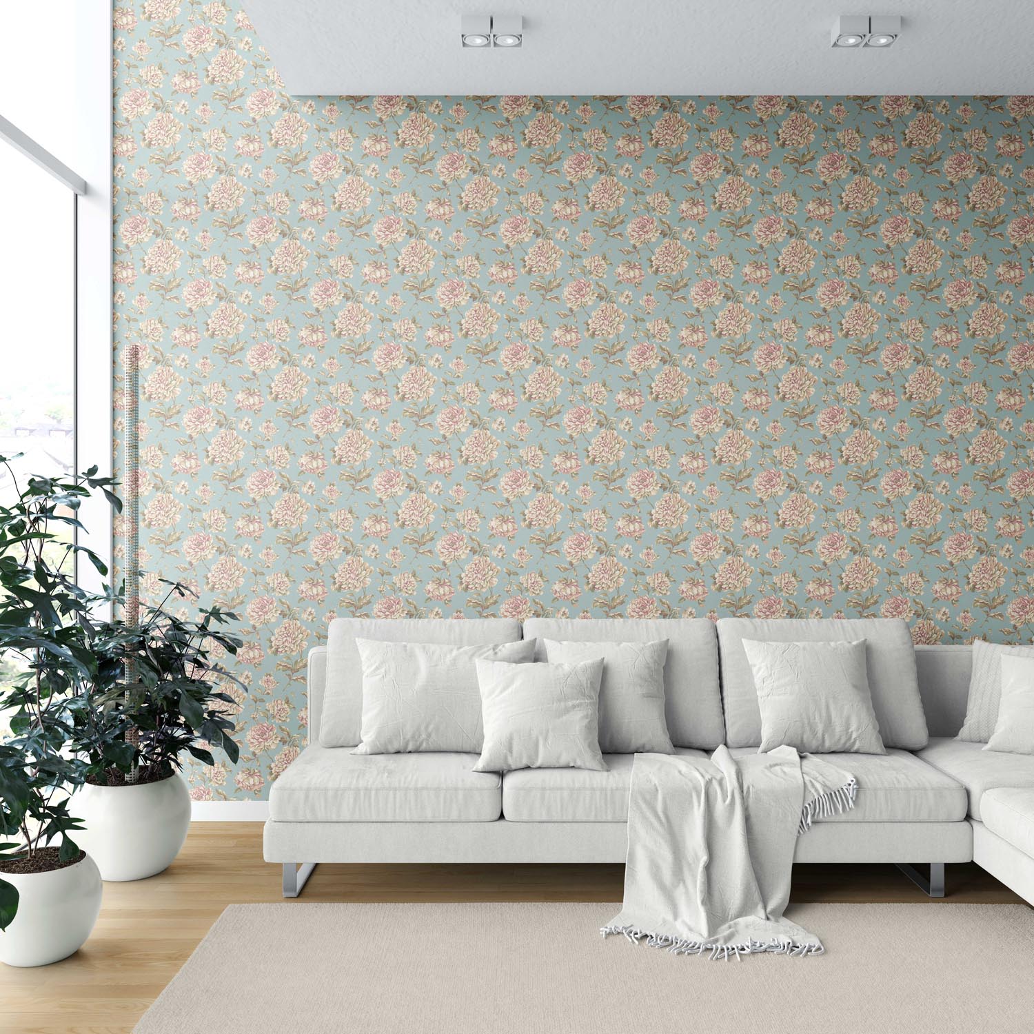 Chinoiserie/ English Floral Shower Toilet Wallpaper (Blue/ Cream/ Beige/ Pink/ Green)