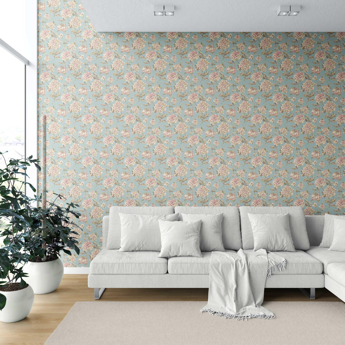 Chinoiserie/ English Floral Shower Toilet Wallpaper (Blue/ Cream/ Beige/ Pink/ Green)