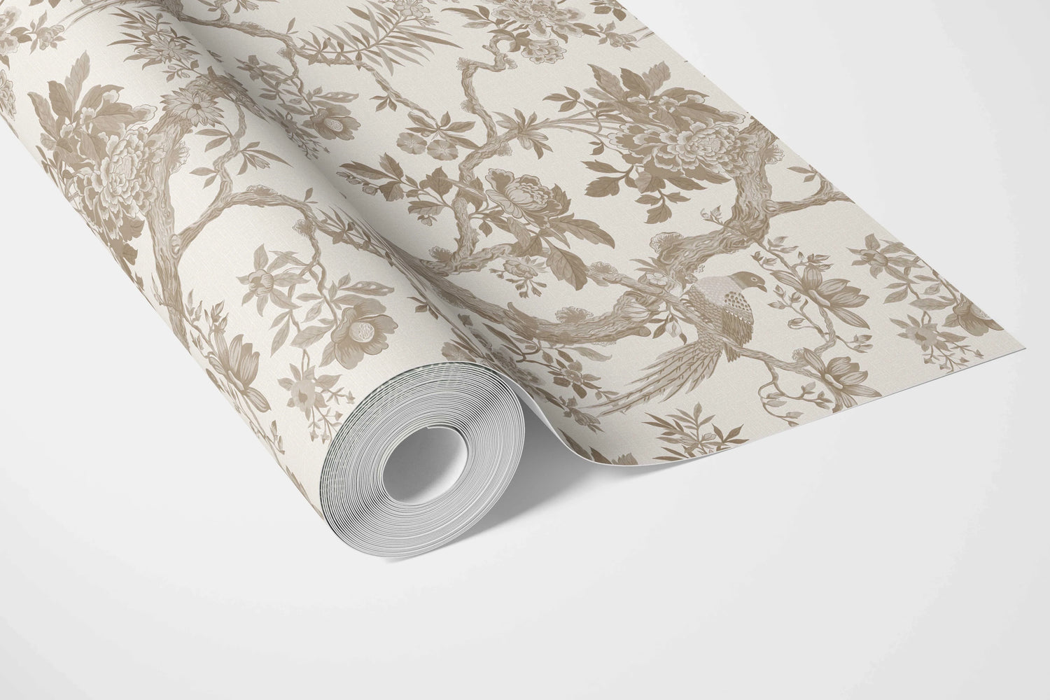 Floral Toile/ Bird Print Chinoiserie Bathroom Wallpaper (Beige/ Taupe/ Brown)