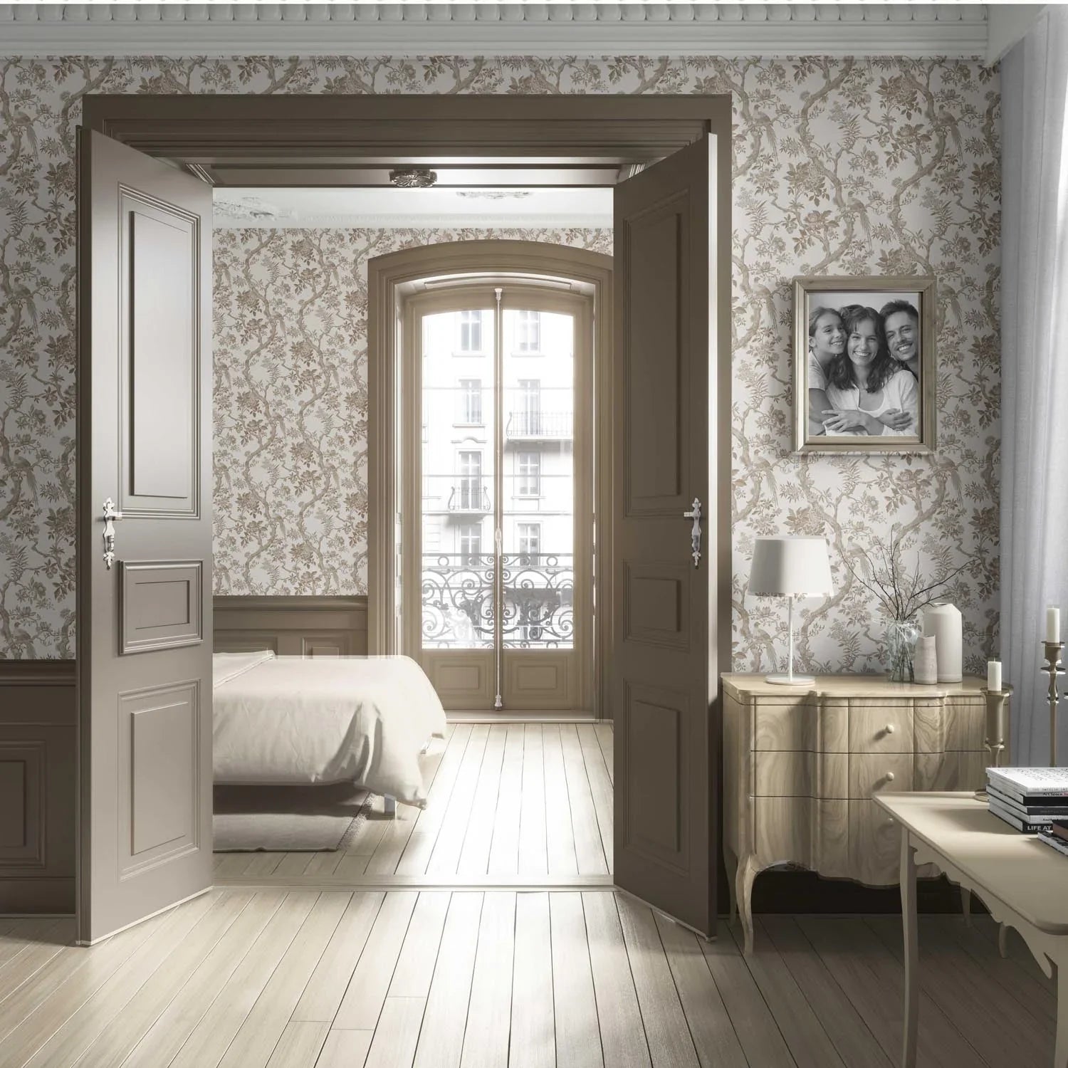 Floral Toile/ Bird Print Chinoiserie Living Room Wallpaper (Beige/ Taupe/ Brown)