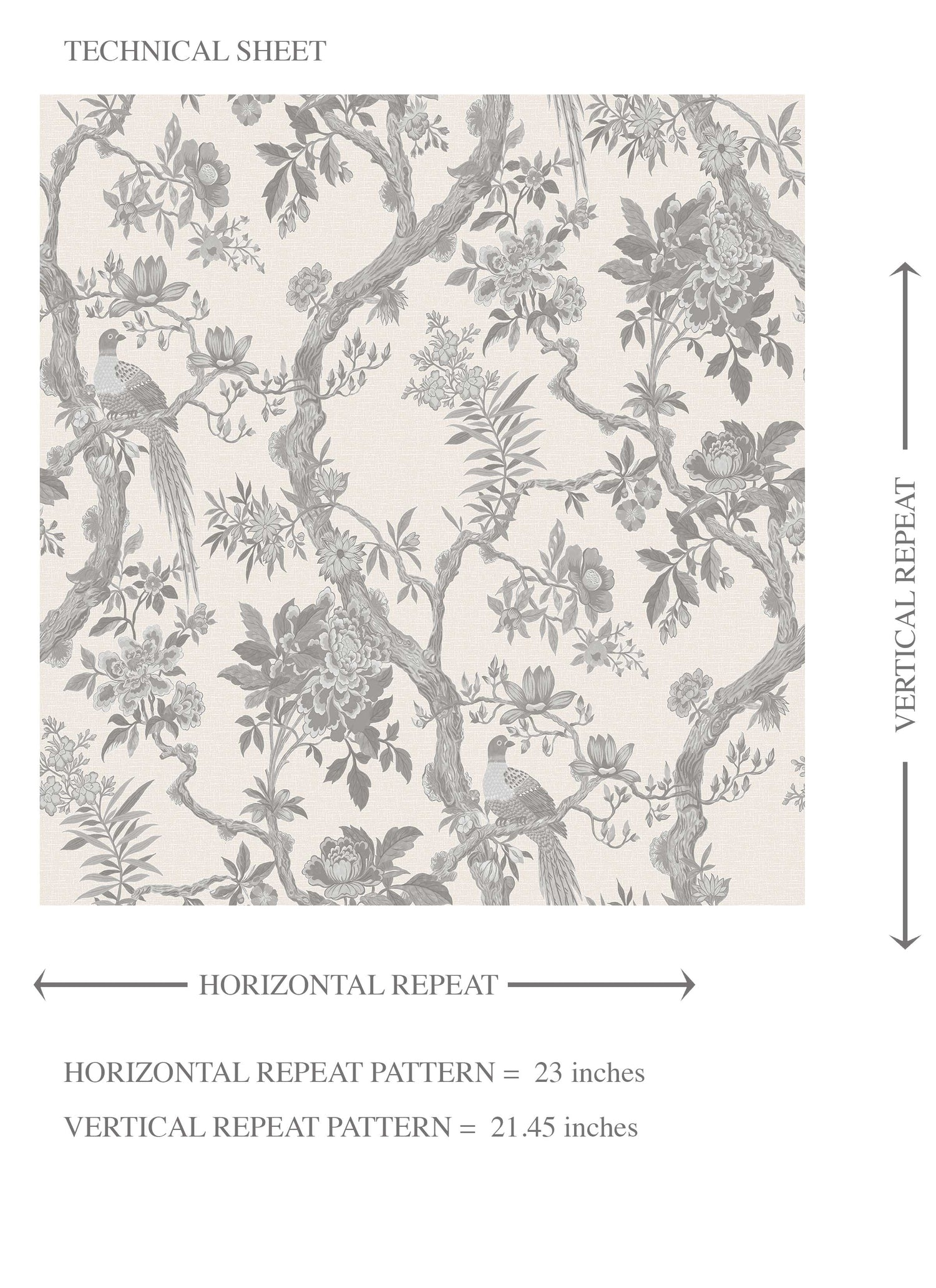 Floral Toile/ Bird Print Chinoiserie Kids Room Wallpaper (Dove Grey/ Off-White)