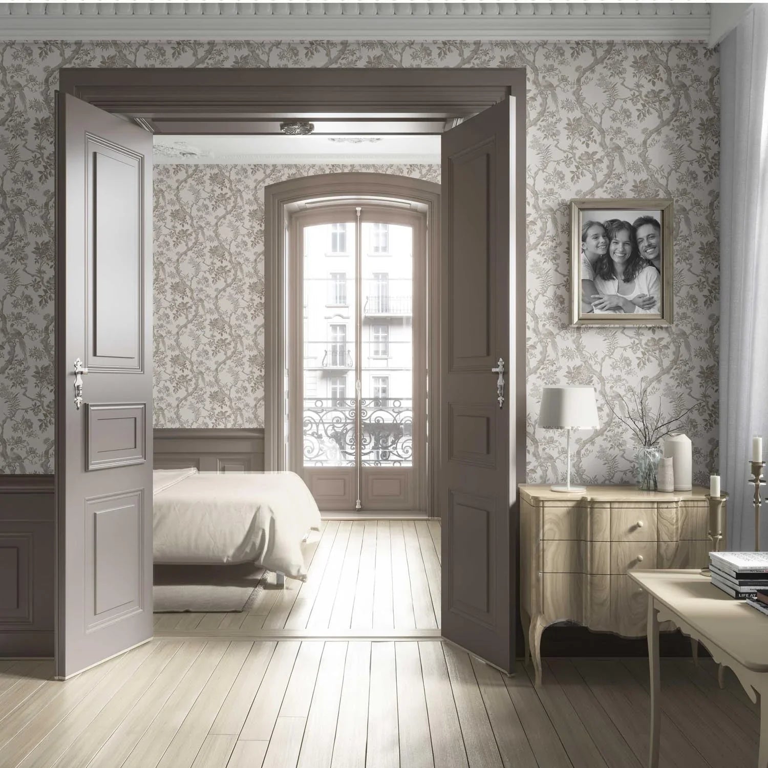 Floral Toile/ Bird Print Chinoiserie Living Room Wallpaper (Brown/ Beige/ Taupe)