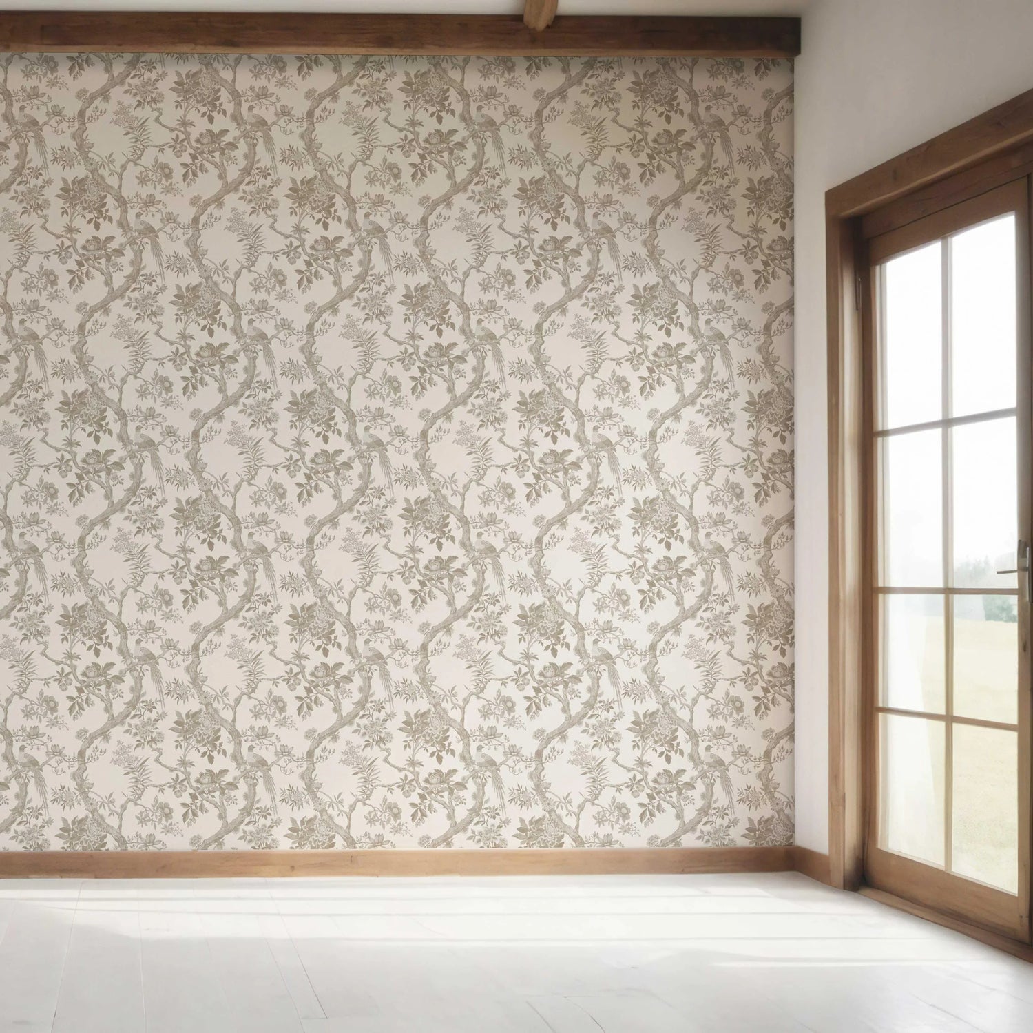 Floral Toile/ Bird Print Chinoiserie Bedroom Wallpaper (Brown/ Beige/ Taupe)