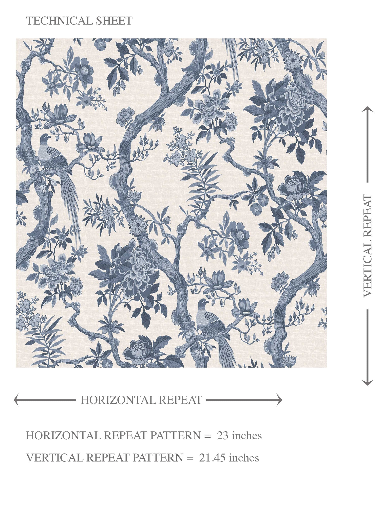 Floral Toile/ Bird Print Chinoiserie Kids Room Wallpaper (Navy Blue/ Off-White)
