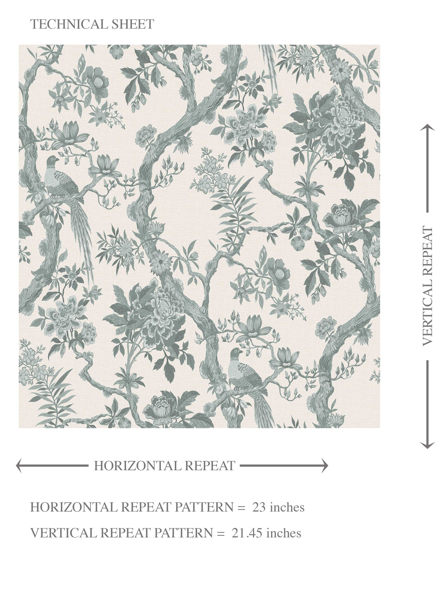Floral Toile/ Bird Print Chinoiserie Kids Room Wallpaper (Grey-Green)