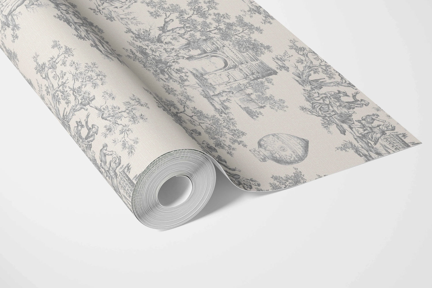 Toile de Jouy/ Nature Print Bathroom Wallpaper (Dove Gray/ Off-White)