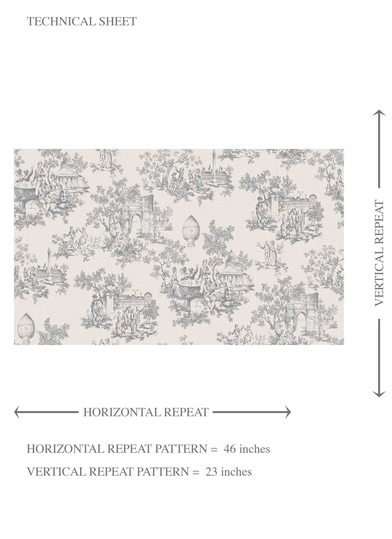 Toile de Jouy/ Nature Print Kids Room Wallpaper (Dove Gray/ Off-White)