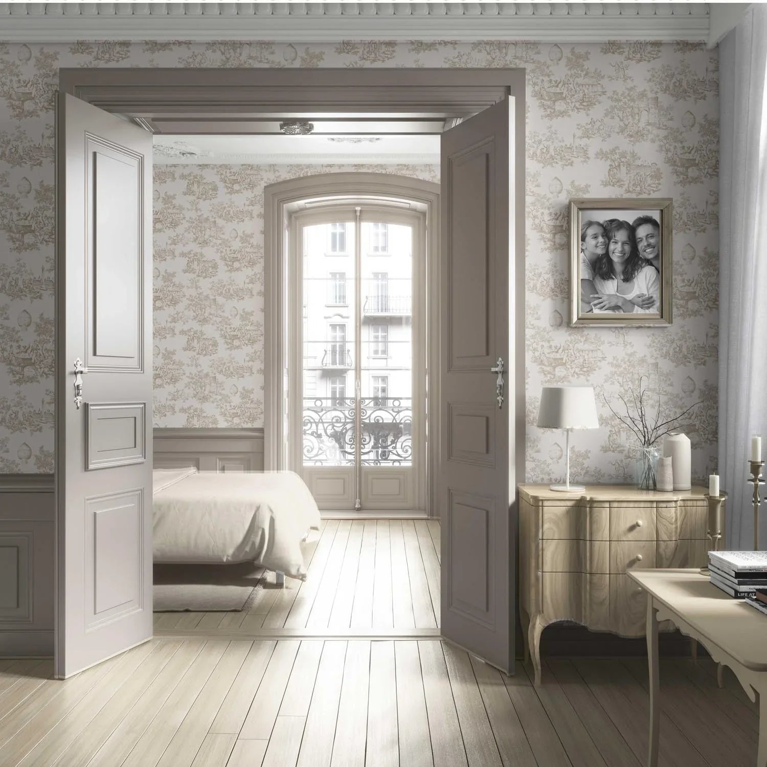 Toile de Jouy/ Nature Print Living Room Wallpaper (Beige/ Brown/ Taupe)