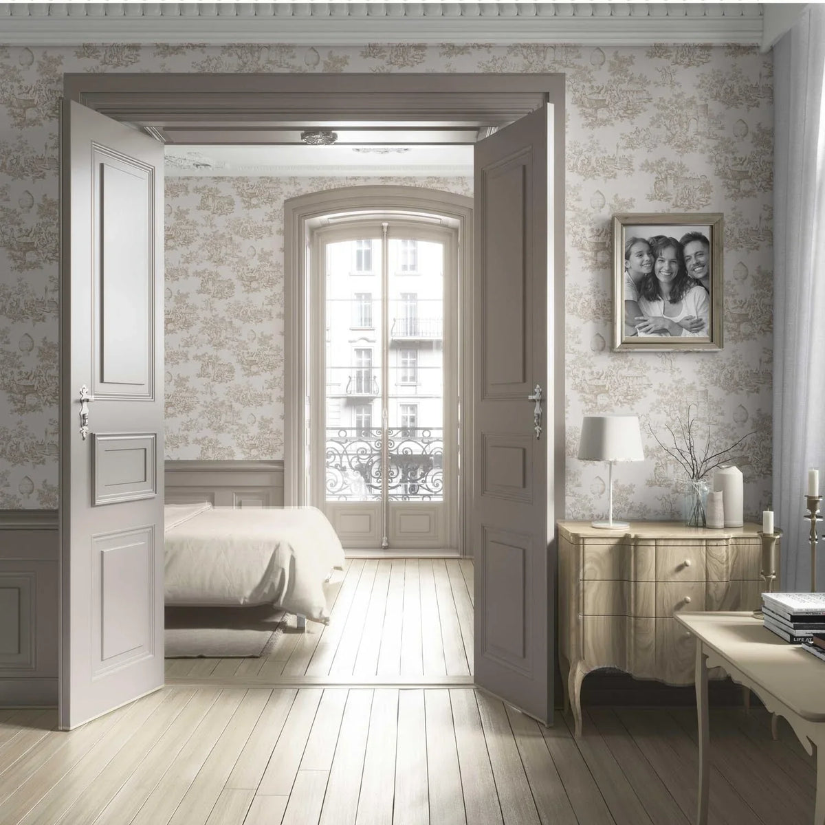 Toile de Jouy/ Nature Print Living Room Wallpaper (Beige/ Brown/ Taupe)