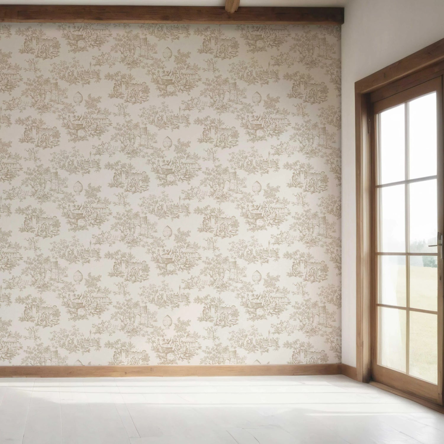 Toile de Jouy/ Nature Print Bedroom Wallpaper (Beige/ Brown/ Taupe)
