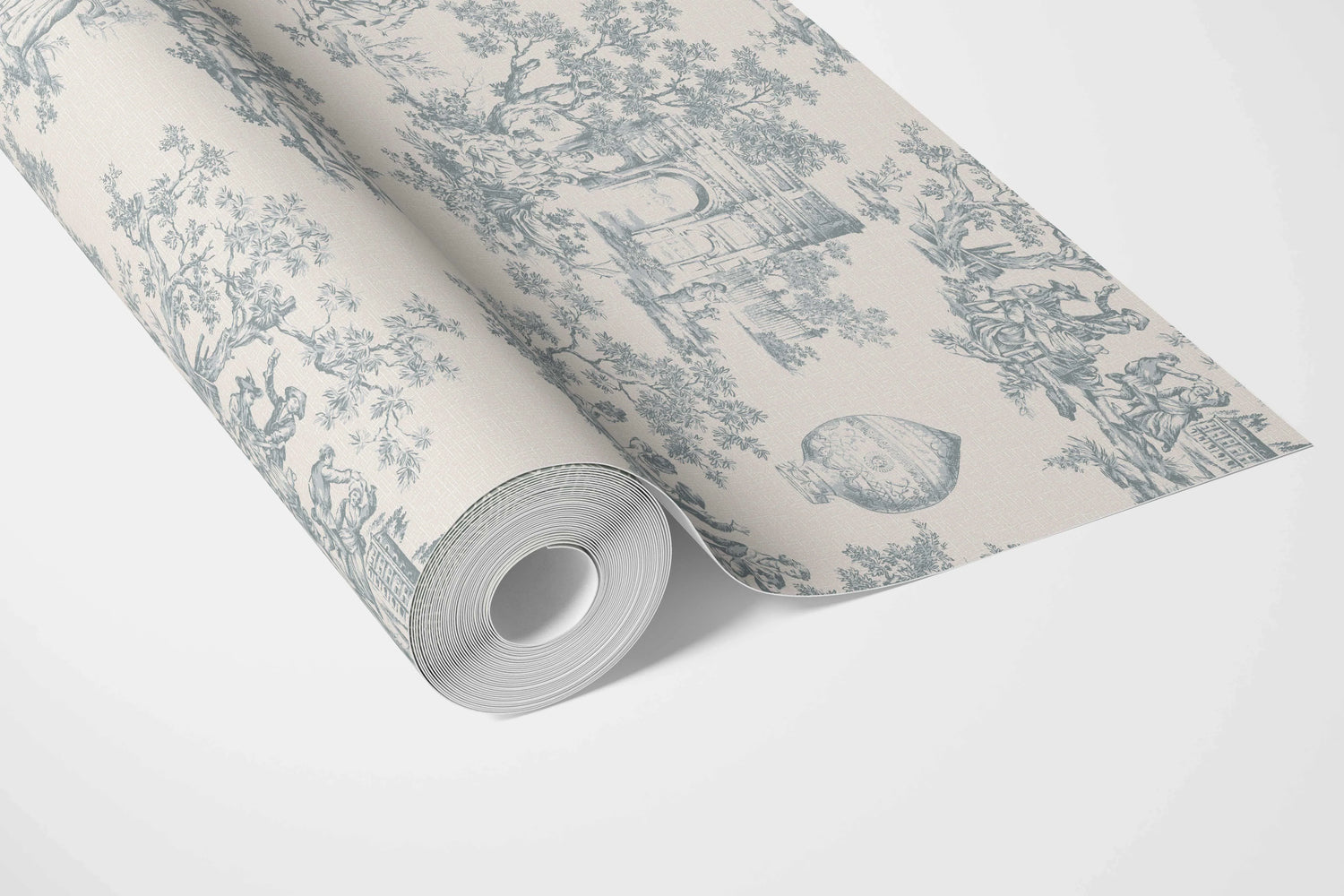 Toile de Jouy/ Nature Print Bathroom Wallpaper (Blue/ Gray/ Off-White)