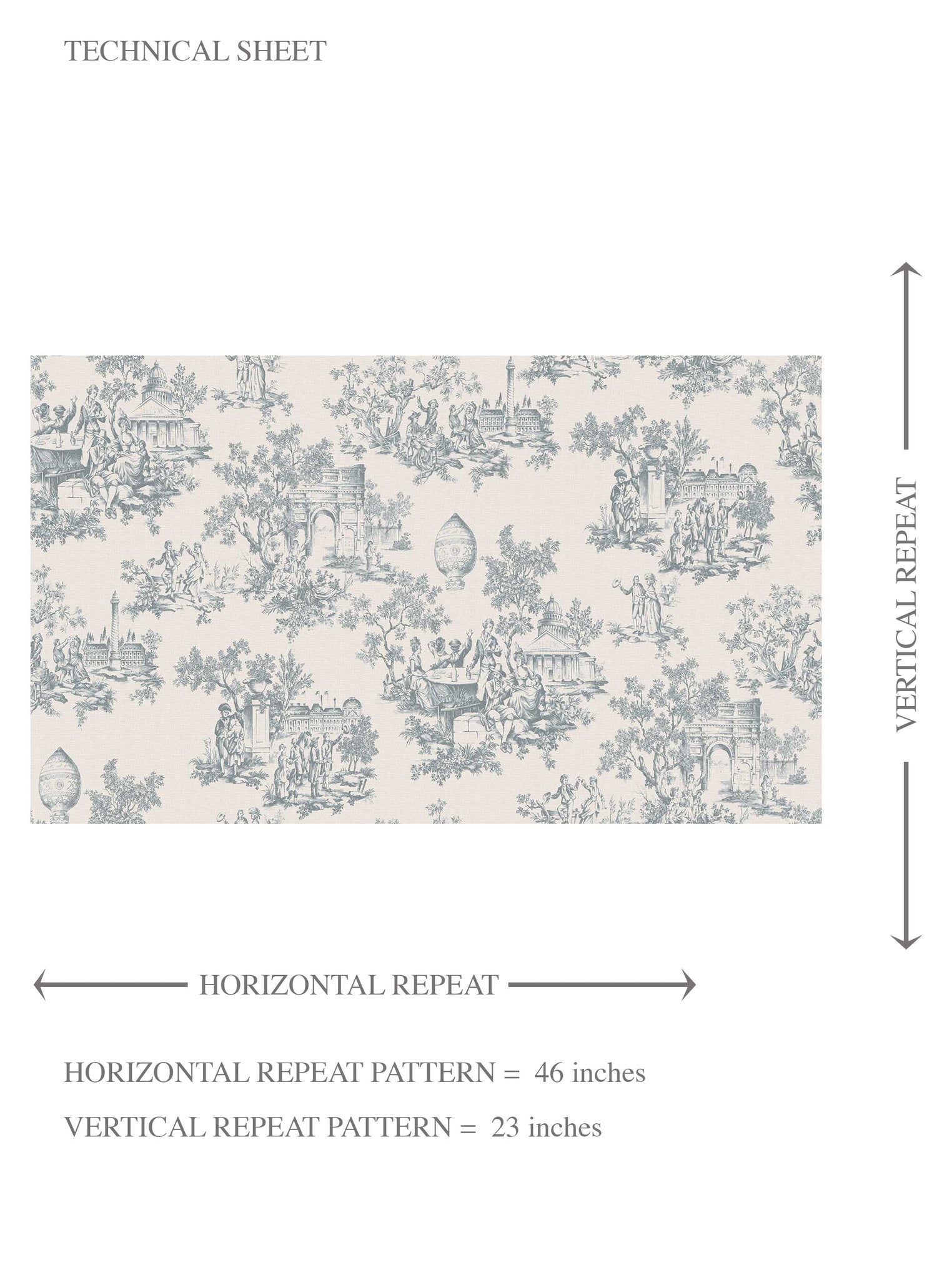 Toile de Jouy/ Nature Print Kids Room Wallpaper (Blue/ Gray/ Off-White)