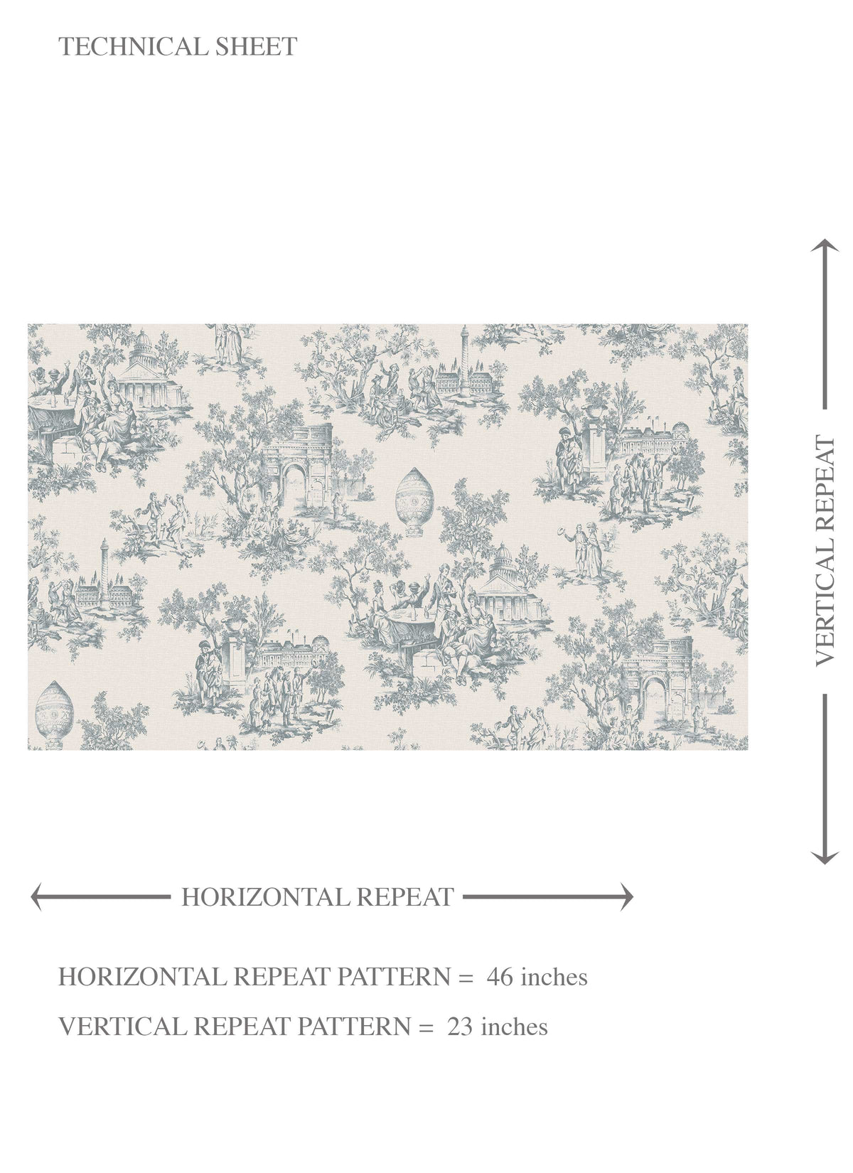 Toile de Jouy/ Nature Print Kids Room Wallpaper (Blue/ Gray/ Off-White)