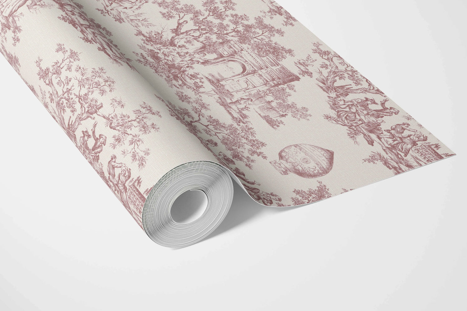 Toile de Jouy/ Nature Print Bathroom Wallpaper (Pink/ Off-White)