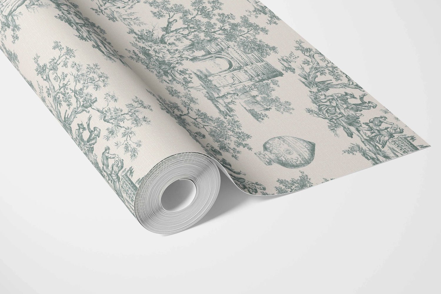 Toile de Jouy/ Nature Print Bathroom Wallpaper (Duck Egg Blue/ Off-White)