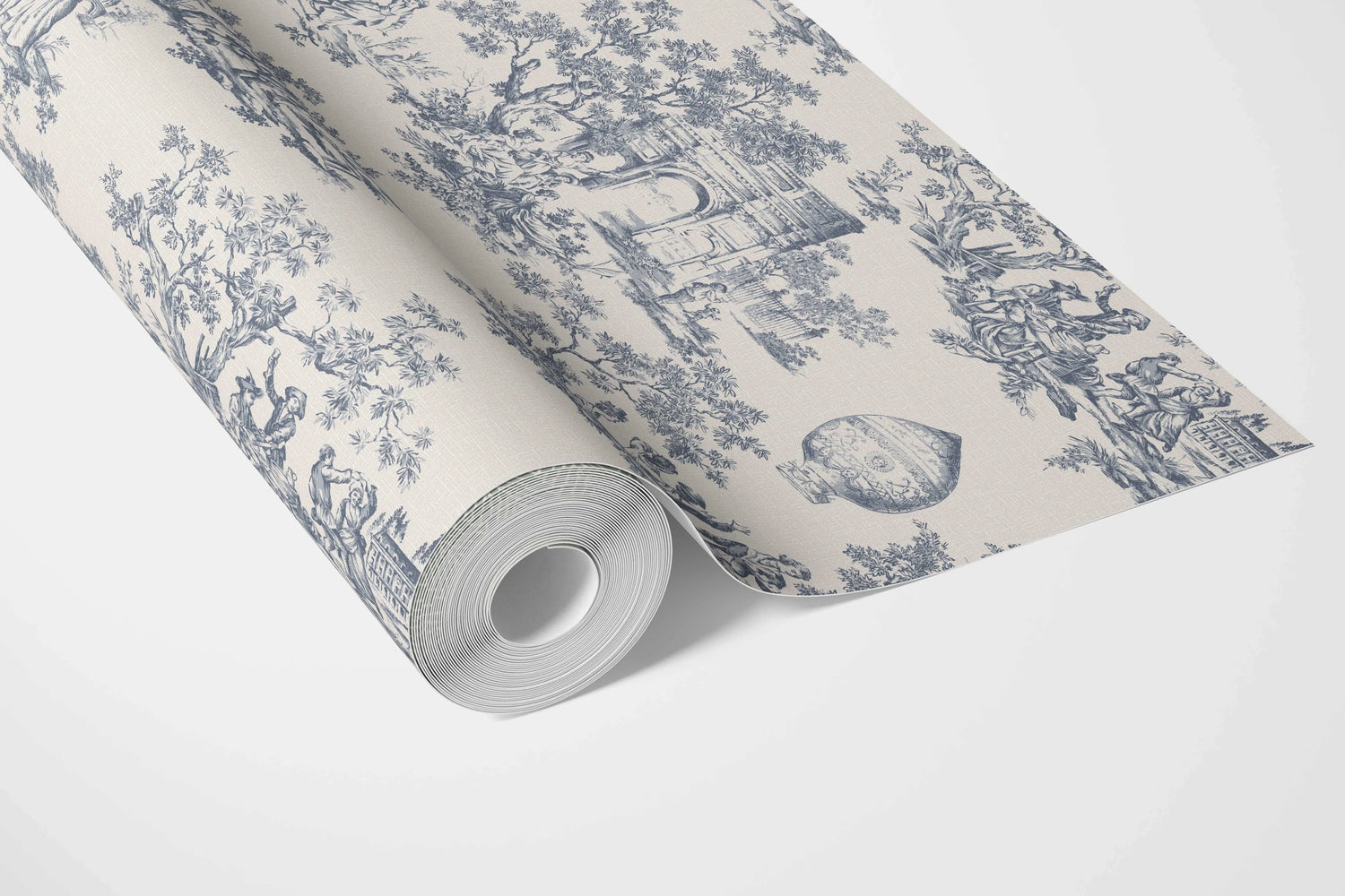 Toile de Jouy/ Nature Print Bathroom Wallpaper (Navy Blue/ Off-White)
