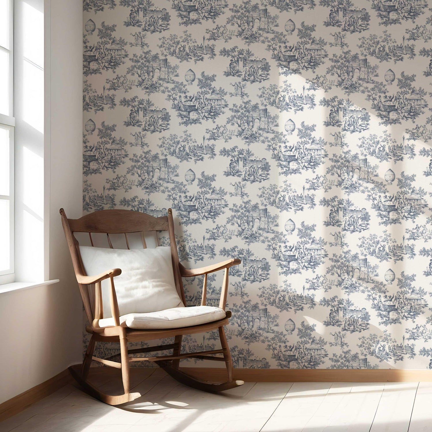 Toile de Jouy/ Nature Print Nursery Wallpaper (Navy Blue/ Off-White)