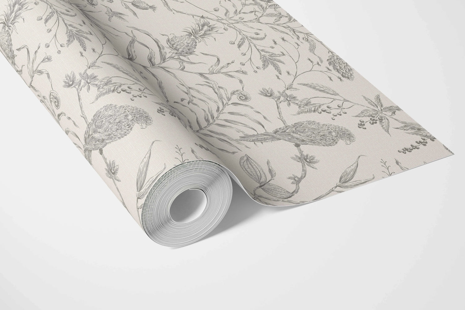 Birds Print/ Botanical Living Room Wallpaper (Gray/ Off-White)