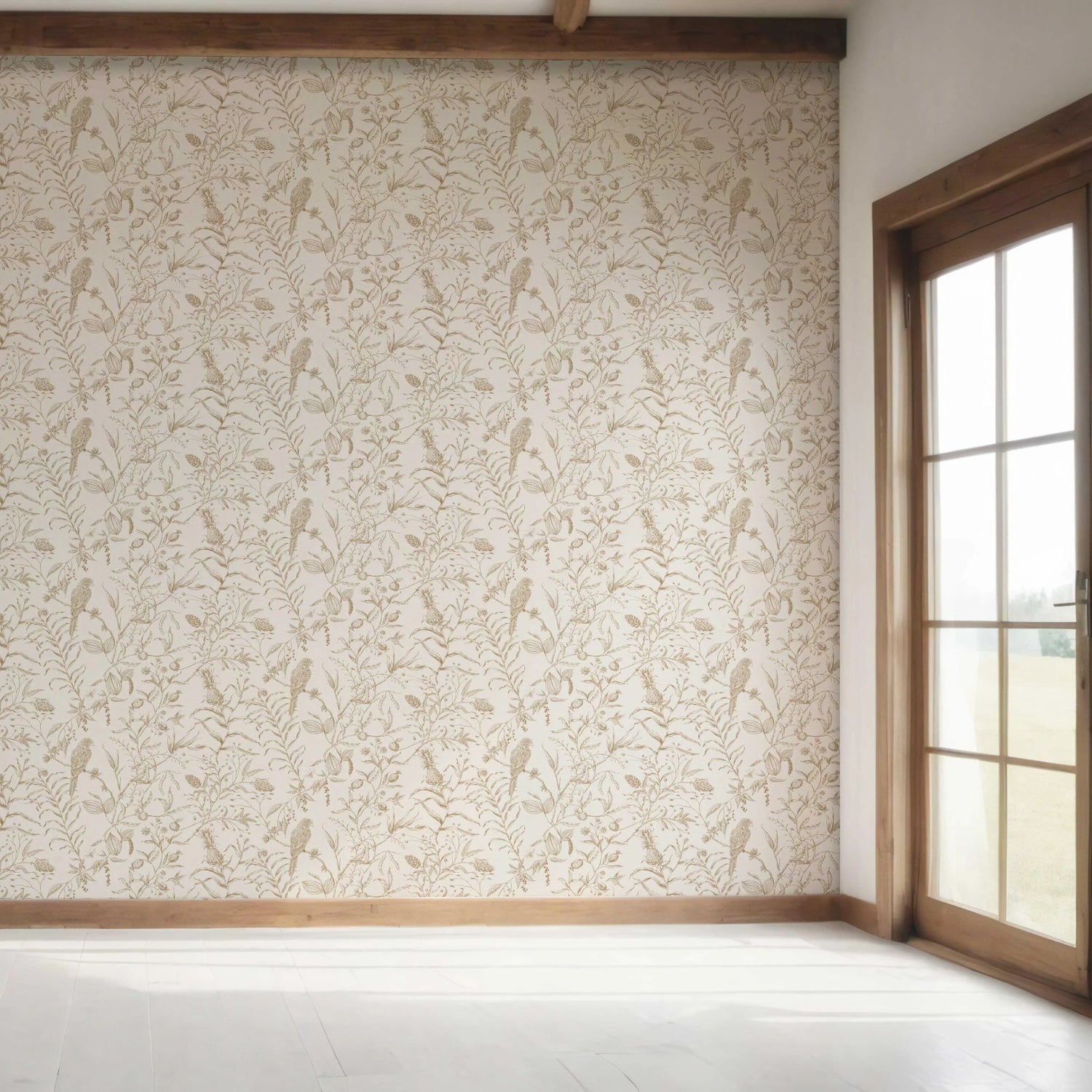 Birds Print/ Botanical Bedroom Wallpaper (Beige/ Brown/ Warm Gray)