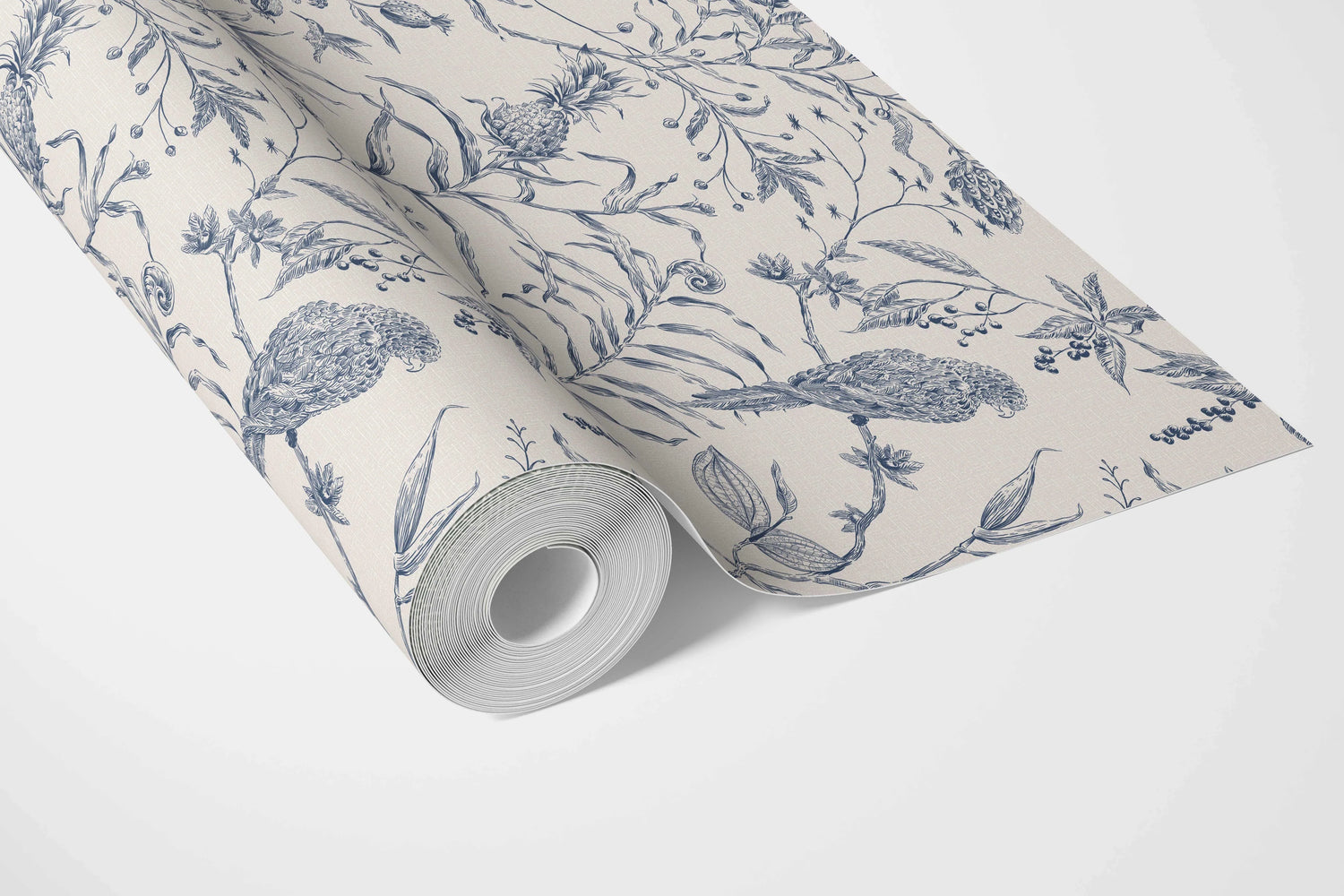 Birds Print/ Botanical Bathroom Wallpaper (Navy Blue)