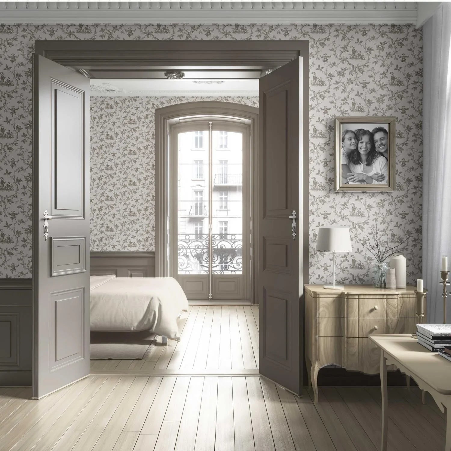 Floral Toile de Jouy Living Room Wallpaper (Beige/ Brown/ Taupe)