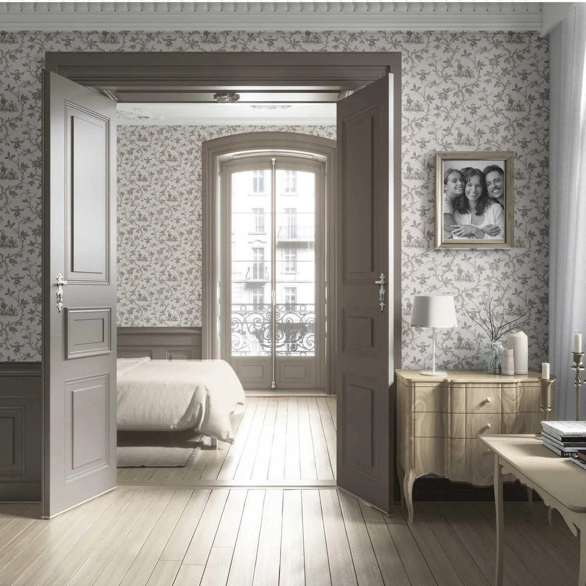 Floral Toile de Jouy Living Room Wallpaper (Beige/ Brown/ Taupe)