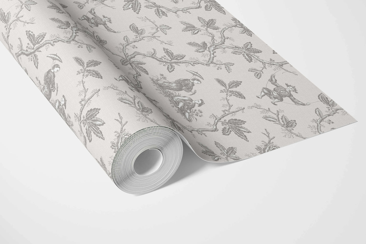Floral Toile de Jouy Bathroom Wallpaper (Gray/ Off-White)