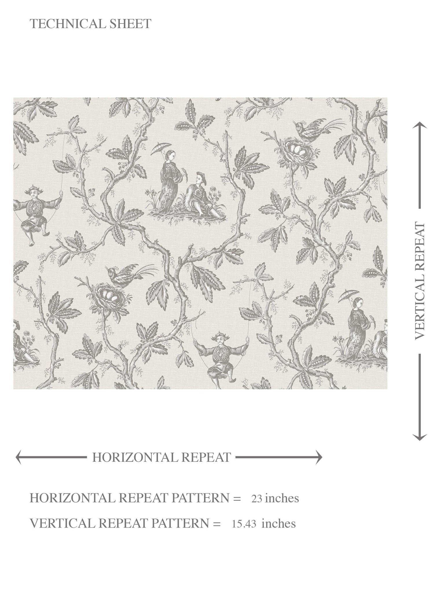 Floral Toile de Jouy Kids Room Wallpaper (Gray/ Off-White)