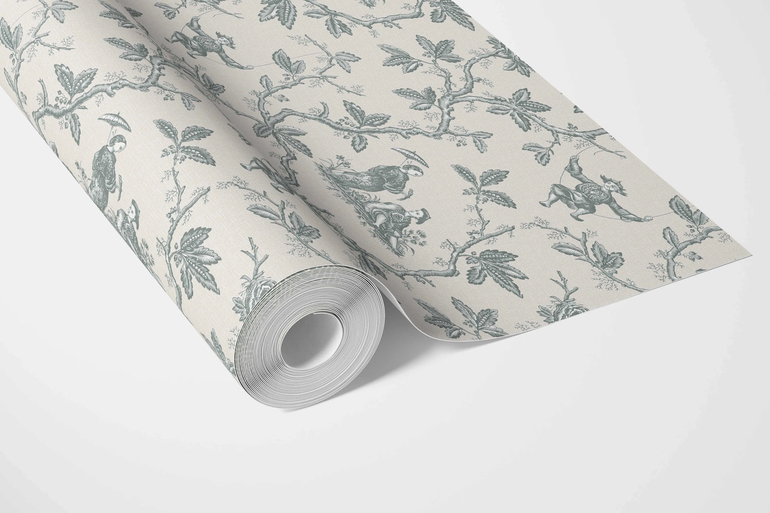 Floral Toile de Jouy Bathroom Wallpaper (Blue-Gray/ Off-White)