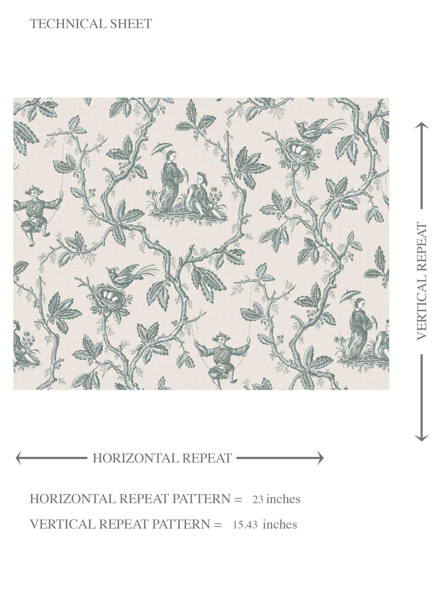 Floral Toile de Jouy Kids Room Wallpaper (Blue-Gray/ Off-White)