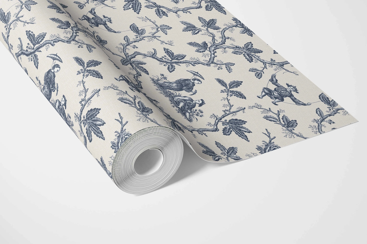 Floral Toile de Jouy Bathroom Wallpaper (Navy Blue/ Off-White)