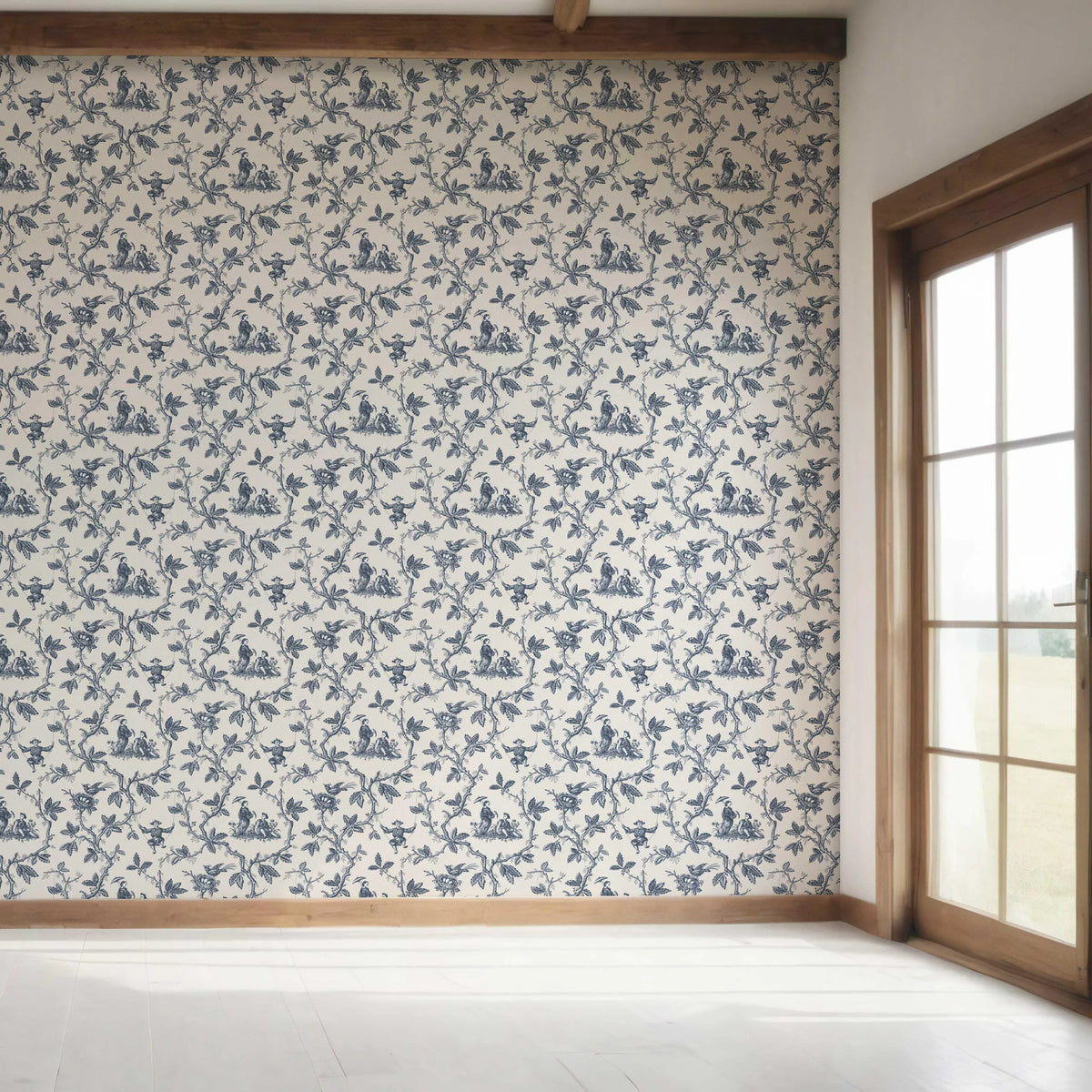 Floral Toile de Jouy Bedroom Wallpaper (Navy Blue/ Off-White)